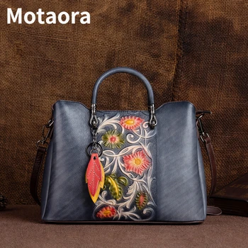 MOTAORA, Высококачественная женская сумка из натуральной кожи, женская сумка в китайском стиле, Винтажные женские сумки на плечо из воловьей кожи с тиснением ручной работы