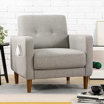 Adair, современное кресло-кровать/диван/кушетка середины века с карманами в подлокотниках, льняная ткань с ворсом, светло-серый
