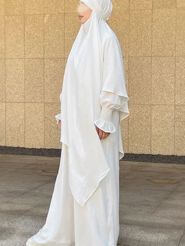 Химар 2 слоя Вуали Мусульманский Рамадан Исламская Одежда Креп Длинные Химары для женщин Молитвенный шарф с завязкой на спине Хиджаб Никаб