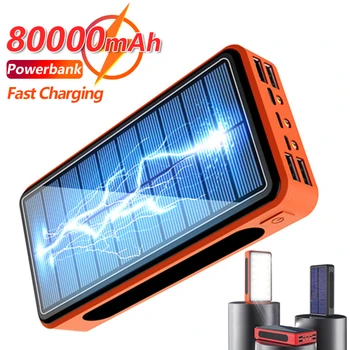 80000 мАч Солнечный блок питания с большой емкостью 4USB порта со светодиодной подсветкой Мобильный блок питания Внешний аккумулятор для Xiaomi mi iPhone