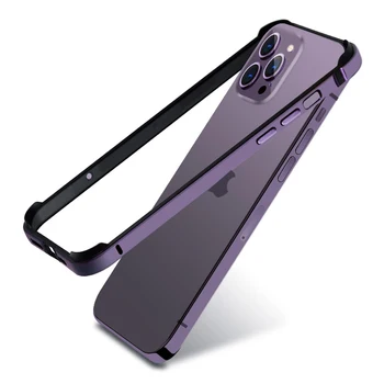 Чехол-бампер из алюминиевого сплава для iPhone 15 14 Plus 13 Pro Max с мягкой силиконовой подкладкой по краю